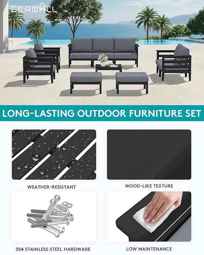 SERWALL HDPE Patio Furniture Set, 10 Pieces Outdoor Sectional Sofa Set - Photo 3