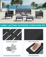 SERWALL HDPE Patio Furniture Set, 10 Pieces Outdoor Sectional Sofa Set - Photo 3