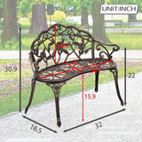 Metal Outdoor Bench Garden Bench Patio Park Bench Porch Bench with Armrests Floral Rose Accent for Indoor/Outdoor - Photo 3
