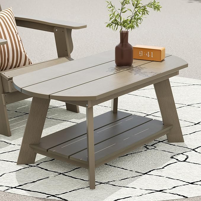WestinTrends Tuscany Outdoor Coffee Table, All Weather HIPS 2 Tier Patio Adirondack Coffee Table, Taupe - Photo 8