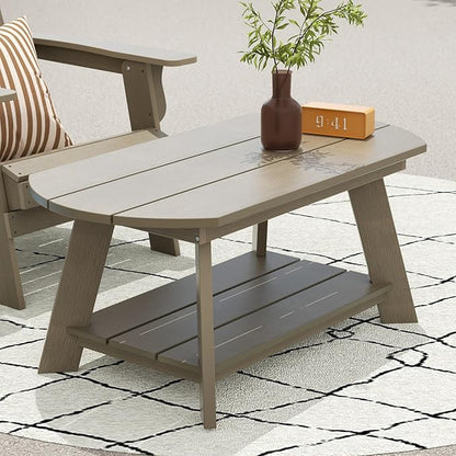 WestinTrends Tuscany Outdoor Coffee Table, All Weather HIPS 2 Tier Patio Adirondack Coffee Table, Taupe