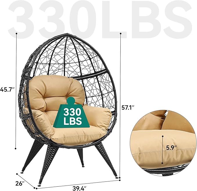 YITAHOME Egg Chair Wicker Outdoor Indoor Oversized Large Lounger with Stand Adjustable Leveling Feet Cushion Egg Basket - Photo 4