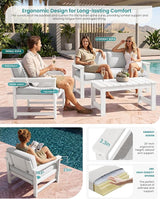 SERWALL HDPE Outdoor Loveseat with Cushions, All Weather Use Outdoor Loveseat Sofa, White Frame/Khaki Cushion - Photo 2