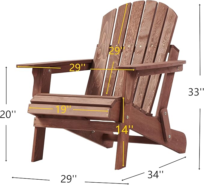 Oversize Wooden Outdoor Folding Adirondack Chair with Pre-Assembled BackRest & SeatBoard, Wood Patio Chair for Garden Backyard Porch Pool Deck Firepit-106
