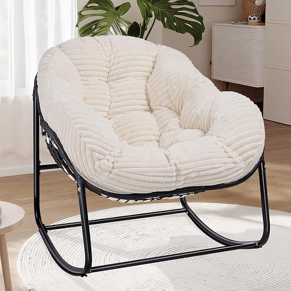 Indoor Rocking Chair, Oversized Outdoor Lounge Chair with Thick Corduroy Cushion & Straps - Photo 1