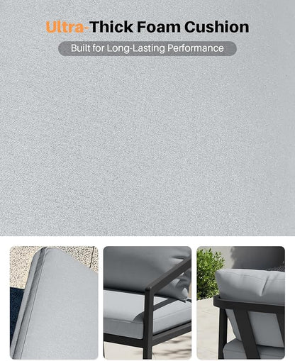 Outdoor Patio Loveseat, Never-Rust Aluminum Outdoor Loveseat Couch with Thick Cushions, Modern 2-Seater Patio Sofa Bench, Outdoor Sofa Loveseat Furniture for Backyard, Garden, Black | Never-Rust, Wraparound Design, Removable Cushions