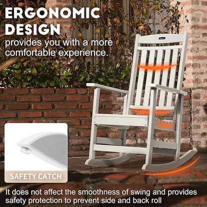 FUNBERRY Outdoor Rocking Chairs Set of 2, HDPE All Weather Poly Lumber Rocker, High Back Patio Rockers Easy Assembly