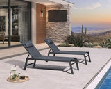 PURPLE LEAF Outdoor Oversized Lounge Chair Set of 3 Patio Chaise Pool Lounger Aluminum Frame with Side Table and Wheels - Photo 2