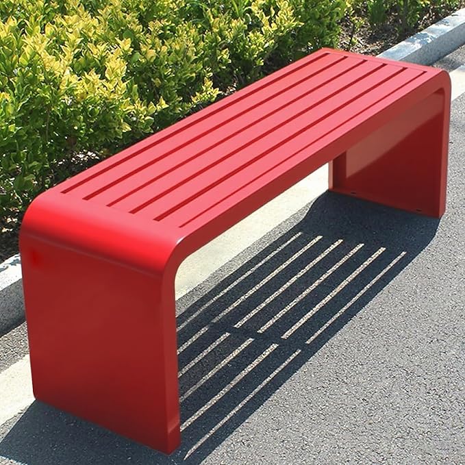 Indoor Outdoor Backless Bench,Stainless Steel Garden Patio Porch Bench, Art Deco Alloy Picnic Bench,Modern Multicolor Park Bench, Waterproof Metal Garden Bench,Steel Frame Outdoor Bench (Red)