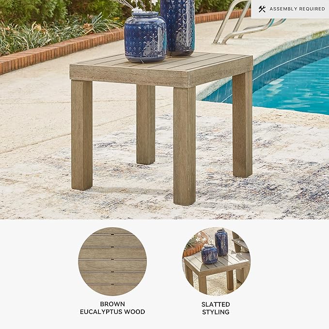 Signature Design by Ashley Silo Point Casual Outdoor Square Patio End Table with Slatted Styling, Multi-Step Finish - Photo 4