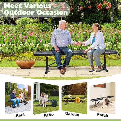 Heavy Duty Outdoor Metal Garden Park Bench, Steel Picnic Bench, Metal Mesh Outdoor Bench Porch Chair for Garden, Lawn, Patio, Porch, Park, Yard, Patio (Black, 6FT)