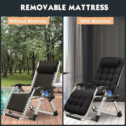 MOPHOTO Zero Gravity Chair, Outdoor Padded Lounge Chair with Side Table, Zero Gravity Recliner Chair, Outdoor Reclining Chair, Sturdy & Comfortable, Supports up to 440lbs