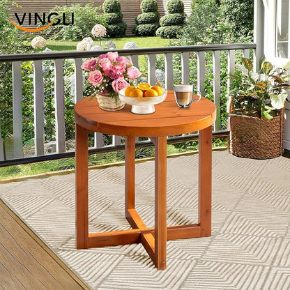 VINGLI Solid Wood Outdoor Side Table, Weather-Resistant Round Patio End Accent Table for Garden, Balcony, Porch, Natural