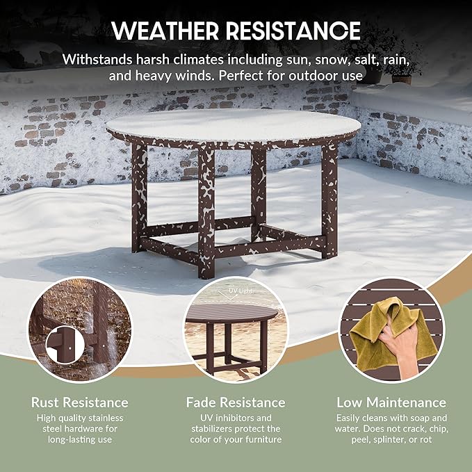 WestinTrends Malibu Low Outdoor HDPE Round Patio Coffee Table, Dark Brown - Photo 4