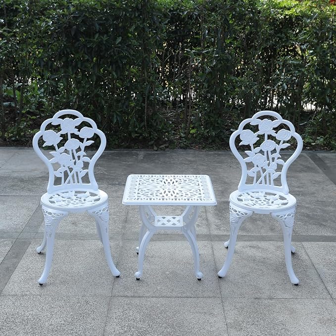 KAILI Rose Garden Cast Aluminum Bistro Chairs, Decorative Outdoor Patio Seating, Set of 2 - Photo 6