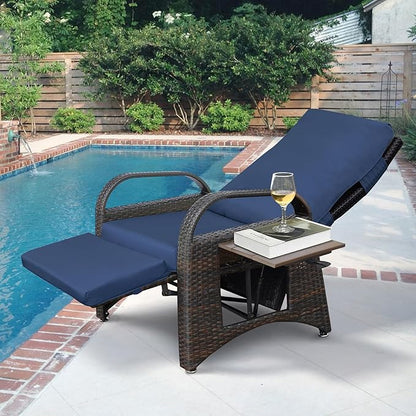 ATR ART TO REAL Outdoor Recliner Chairs, PE Wicker Reclining Lounge Chair with Removable Soft Cushion, Adjustable Outside Recliners for Patio, Porch, Poolside, Balcony, Lawn (Navy Blue, 2 PCS)