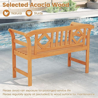 RELAX4LIFE Acacia Wood Outdoor Bench - 2 Person Patio Loveseat with Backrest and Armrests, 47 inch Garden Bench for Backyard, Porch, Lawn and Poolside, 800 lbs Weight Capacity