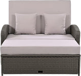 Outdoor Rattan Double Chaise Lounge, 2-Person Reclining Sunbed with 3-Height Adjustable Back - Photo 4