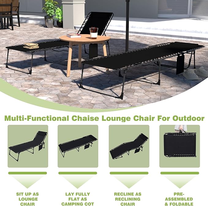 MUPATER 4-Fold Patio Chaise Lounge Chair for Outdoor with Detachable Pocket and Pillow - Photo 5