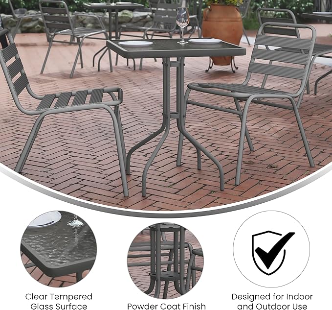 Flash Furniture Barker 23.5'' Square Tempered Glass Metal Table, Silver - Photo 4