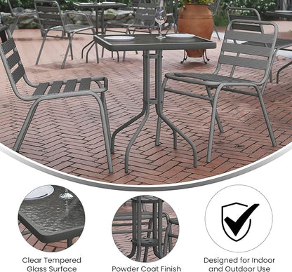 Flash Furniture Barker 23.5'' Square Tempered Glass Metal Table, Silver