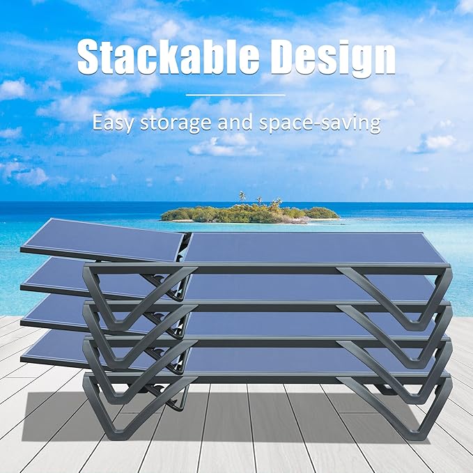 Domi Pool Lounge Chairs Set of 2, Aluminum Patio Chaise Lounge with Wheels, 5 Position Adjustable - Photo 5