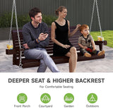 Real Relax Front Porch Swing, Wooden Upgraded 3 Person Seat Bench Swing Hanging Chair with Cup Holders - Photo 6