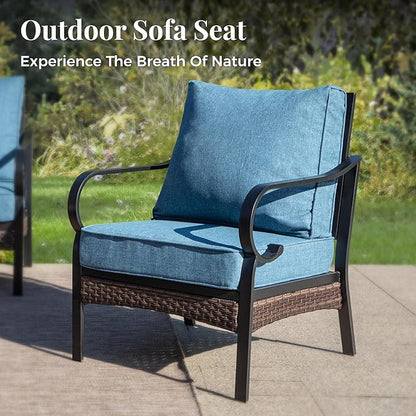 Outdoor Patio Leg Sofa Chairs Set of 2 Steel Frame Porch Furniture with Deep Seating and 5.75" Cushions for Lawn Backyard Deck, Navy Blue