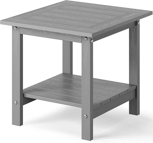 YEFU Outdoor Side Table for Patio: 16x16 in HIPS Small Square Outdoor End Table - 2-Tier Adirondack Tables for Patio Porch Poolside Living Room Beach Bedroom, Grey
