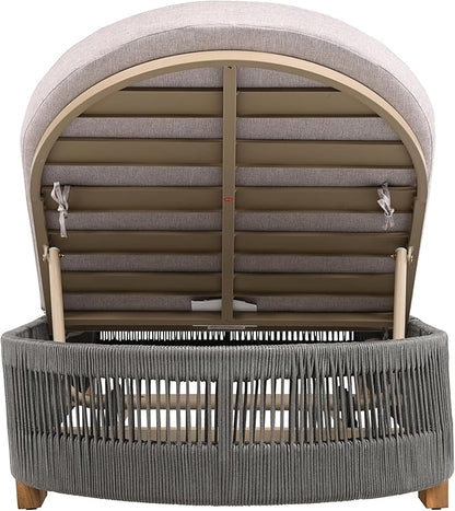 Christopher Knight Home Daskz Patio Chaise Lounge Chair Set of 2, Patio Outdoor Acacia Wood Chaise Lounge with Cushions, Adjustable Backrest Poolside Beach Yard Seating, Rope Design, 79.5'',Teak+Gray