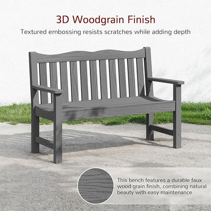 Stoog Outdoor Bench, Waterproof Garden Benches Set of 2, Never Rot or Fade, Used for Garden, Porch, Backyard and Deck, Grey