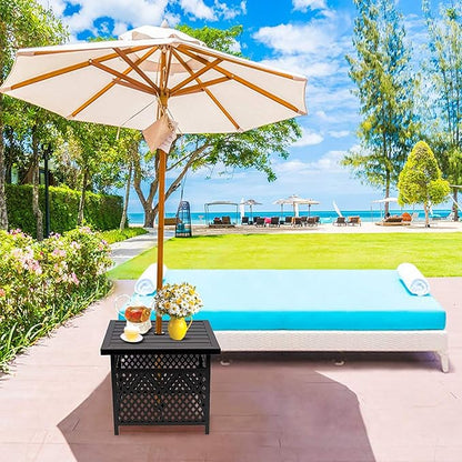 Outdoor Patio Bistro Coffee Table Side Table with 1.57" Umbrella Hole, Small Metal Square, for Garden, Pool, Deck, Black