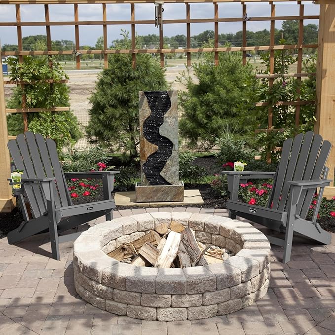 FUNBERRY Folding Adirondack Chair, All Weather HDPE Wood Texture Fire Pit Chairs with Cup Holder for Outdoor