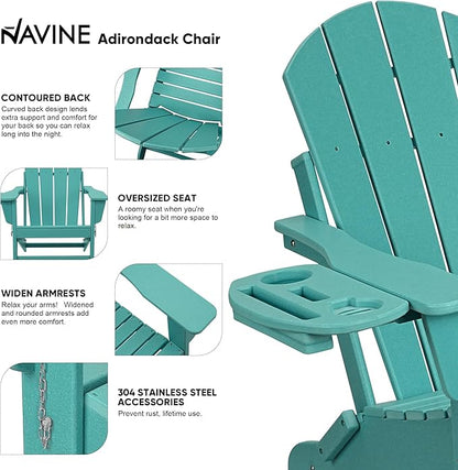 Adirondack Chair, HDPE Folding Adirondack Chair with Multifunctional Cup Holder, Weather Resistant Fire Pit Chair for porches, patios, patios, poolsides, Decks.