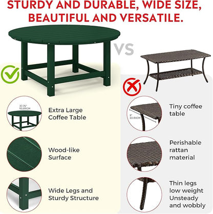 Costaelm Patio Conversation Table, Tatio Accent HDPE Outdoor Weather Resistant, Round Outdoor Porch Balcony Patio Drink Table for Outside, Pool, Backyard, Dark Green