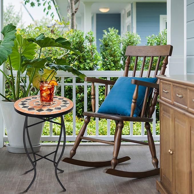 VCUTEKA Mosaic Outdoor Side Table - Small Patio Table Coffee Outside Accent Tables Round End Plant Tables for Bistro Balcony Porch Outdoor Benches 14'' Brown