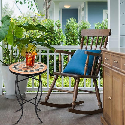 VCUTEKA Mosaic Outdoor Side Table - Small Patio Table Coffee Outside Accent Tables Round End Plant Tables for Bistro Balcony Porch Outdoor Benches 14'' Brown