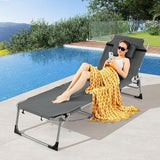 Tangkula Tanning Chair, Outdoor Folding Beach Lounge Chair with Face Hole, Adjustable Footrest, Removable Pillow - Photo 3
