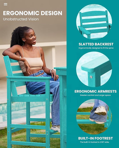 SERWALL Tall Adirondack Chairs Set of 2, Oversize Balcony Adirondack Chairs Set, Outdoor Bar Height Barstools Widened Chair Set for Bistro, Poolside, Garden, Aruba