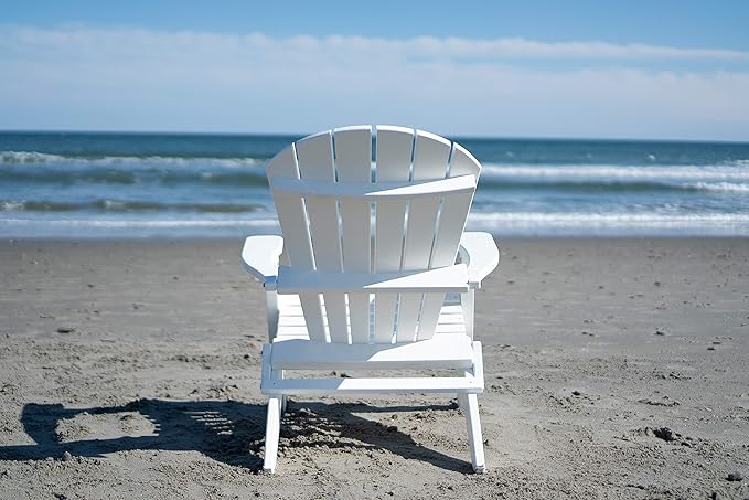 Gazebo Joe's Heavy Duty Reclining Lounge Poly Resin Folding Adirondack Chair, Weather Resistant for Patio, Yard, Deck, Garden Furniture - White