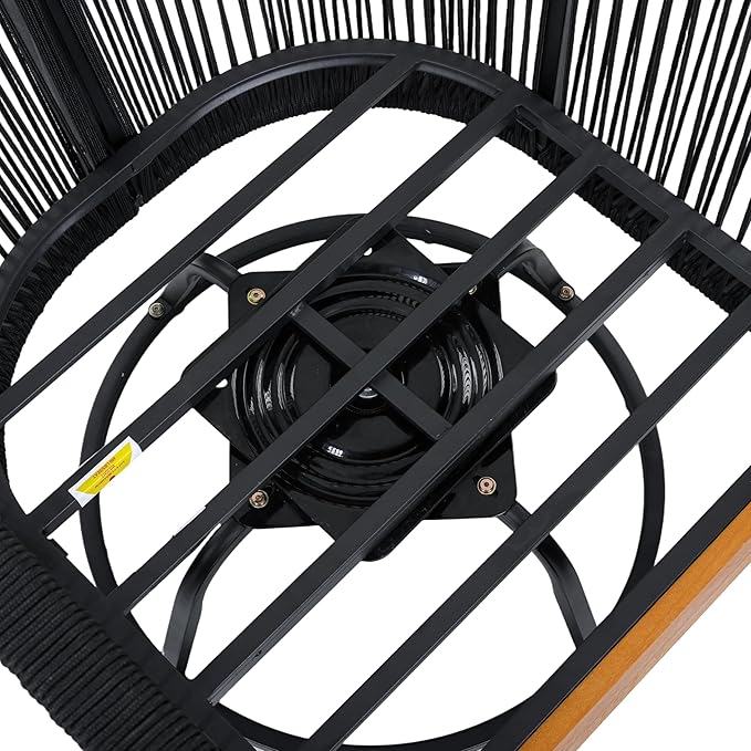 Merax Outdoor Swivel Chair, 360-Degree Rotation, Natural Acacia Wood with Handwoven Black Rope Design and Seat Cushion, Metal Swivel Base, Weather-Resistant Chair for Patio Garden Balcony