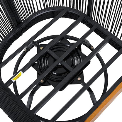 Merax Outdoor Swivel Chair, 360-Degree Rotation, Natural Acacia Wood with Handwoven Black Rope Design and Seat Cushion, Metal Swivel Base, Weather-Resistant Chair for Patio Garden Balcony