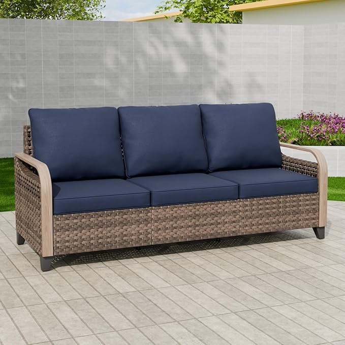 EAGLE PEAK Wicker Outdoor Patio Sofa Modern Rattan Patio Furniture Loveseat for Backyard Deck Porch Balcony - Photo 5