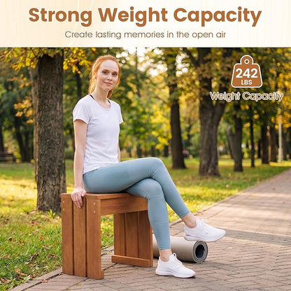 Tangkula Small Wood Outdoor Bench, Patio Backless Bench with Solid Wooden Frame, Compact Side Table & Plant Stand with 242 LBS Weight Capacity, Bench for Backyard, Porch, Entryway, Garden