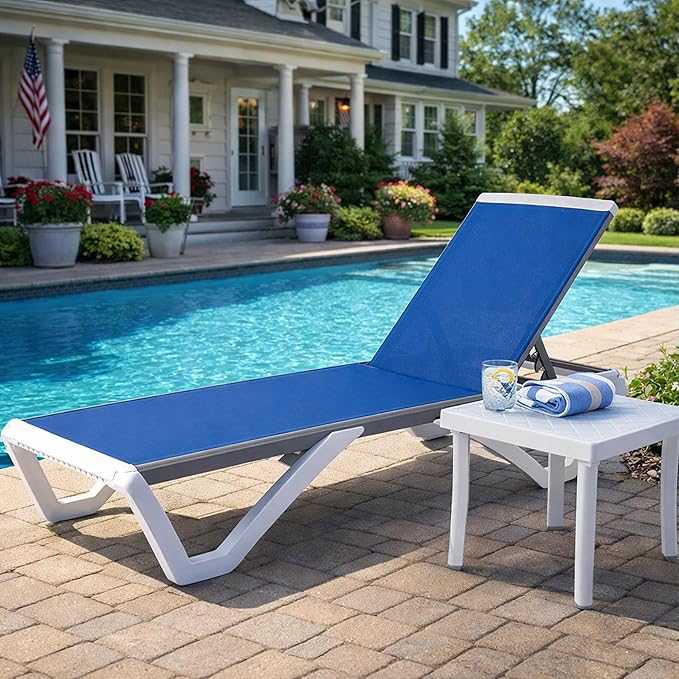 Kozyard Outdoor Chaise Lounge Chair, Full Flat Adjustable Patio Lounger with Aluminum Frame & Resin Legs - Photo 1