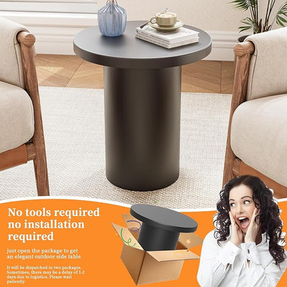 Round Metal Outdoor Patio Side Table, Steel Outdoor Accent Table, Black Small End Table, Patio Furniture, for Garden, Pool, Yard, Balcony, Living Room, Deck, Weather Resistant, No Assembly