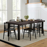 Flamaker Dining Table for 6 FSC Acacia Wood Indoor Outdoor Home Kitchen Table with Iron Legs Large Rectangular Patio - Photo 1