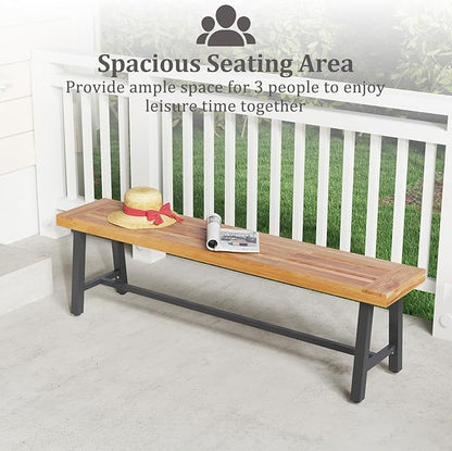 Tangkula 63 Inches Acacia Wood Outdoor Bench, 3-Person Patio Bench with 800 lbs Weight Capacity, Outdoor Backless Bench with Heavy-Duty Metal Frame for Garden, Porch and Backyard (1)