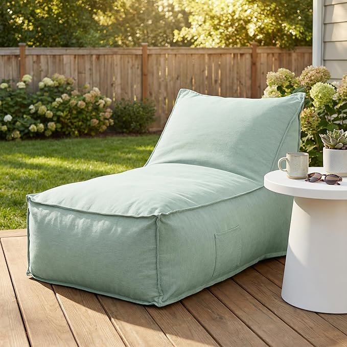 Christopher Knight Home Venny 48" L Outdoor Bean Bag Chair, Fabric Bean Bag Chair for Adults and Kids, Indoor/Outdoor Sun Lounger, Patio Lounge Chair, Comfy Outdoor Reading Chair, Mint