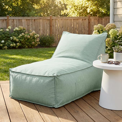 Christopher Knight Home Venny 48" L Outdoor Bean Bag Chair, Fabric Bean Bag Chair for Adults and Kids, Indoor/Outdoor Sun Lounger, Patio Lounge Chair, Comfy Outdoor Reading Chair, Mint